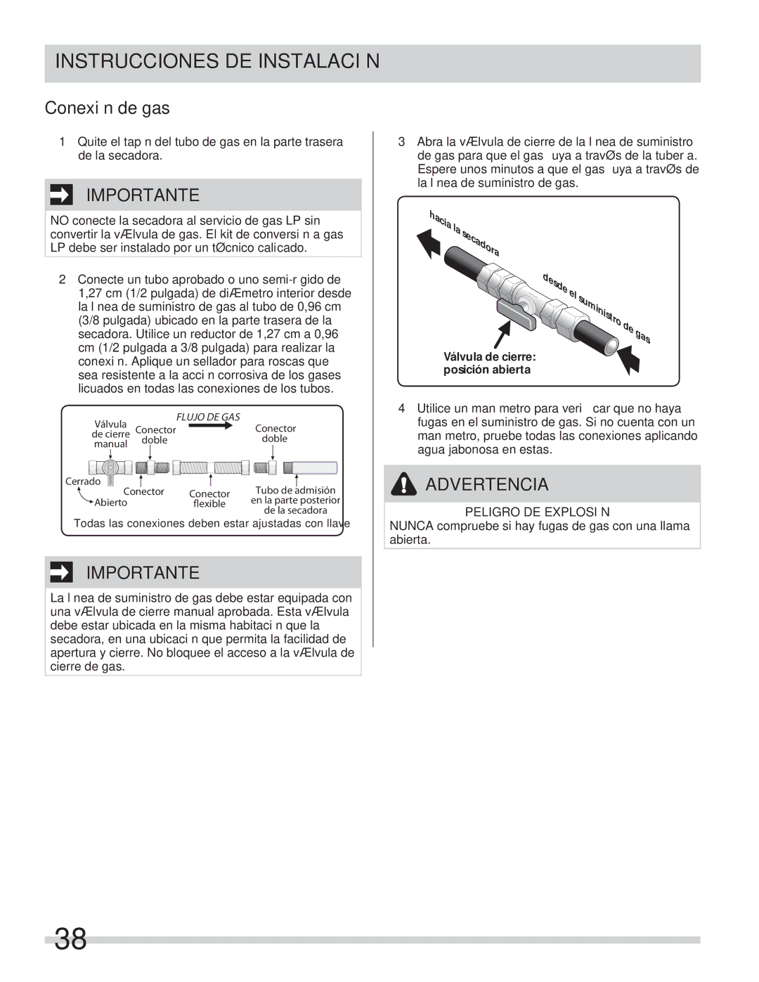 Frigidaire 137112200B important safety instructions Conexión de gas, Flujo DE GAS 