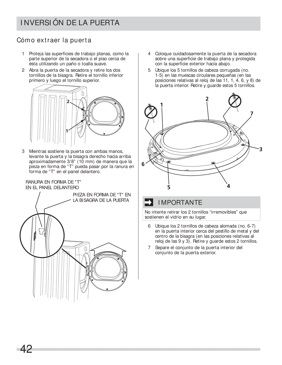 Frigidaire 137112200B important safety instructions Inversión DE LA Puerta, Cómo extraer la puerta 