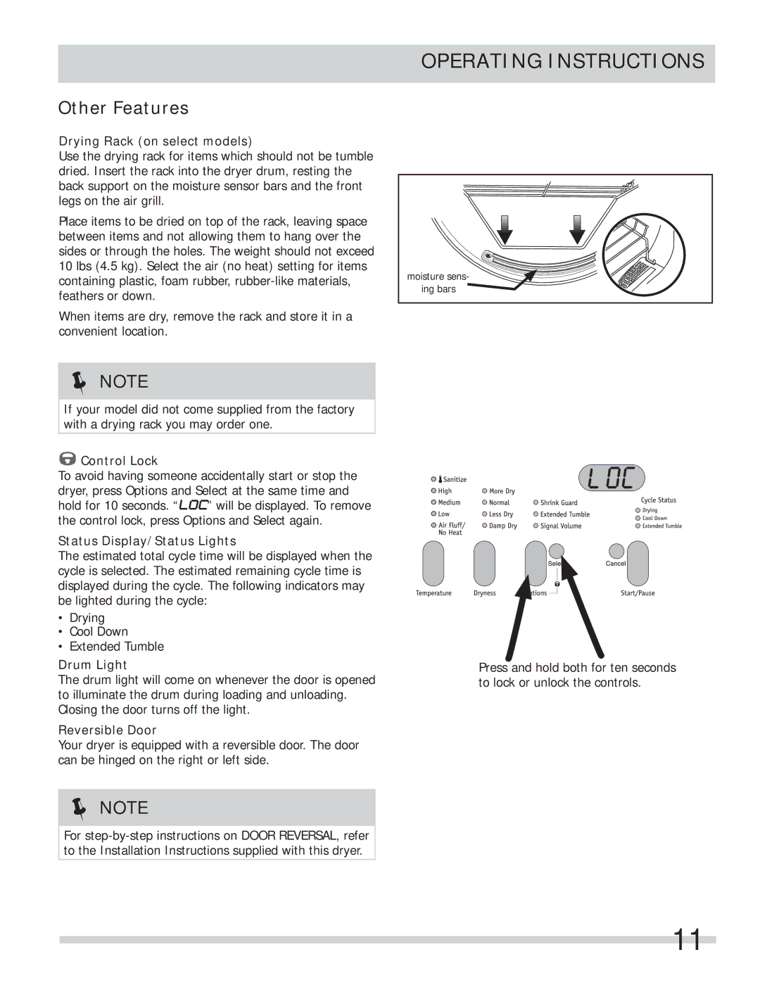 Frigidaire 137118600B important safety instructions Other Features 