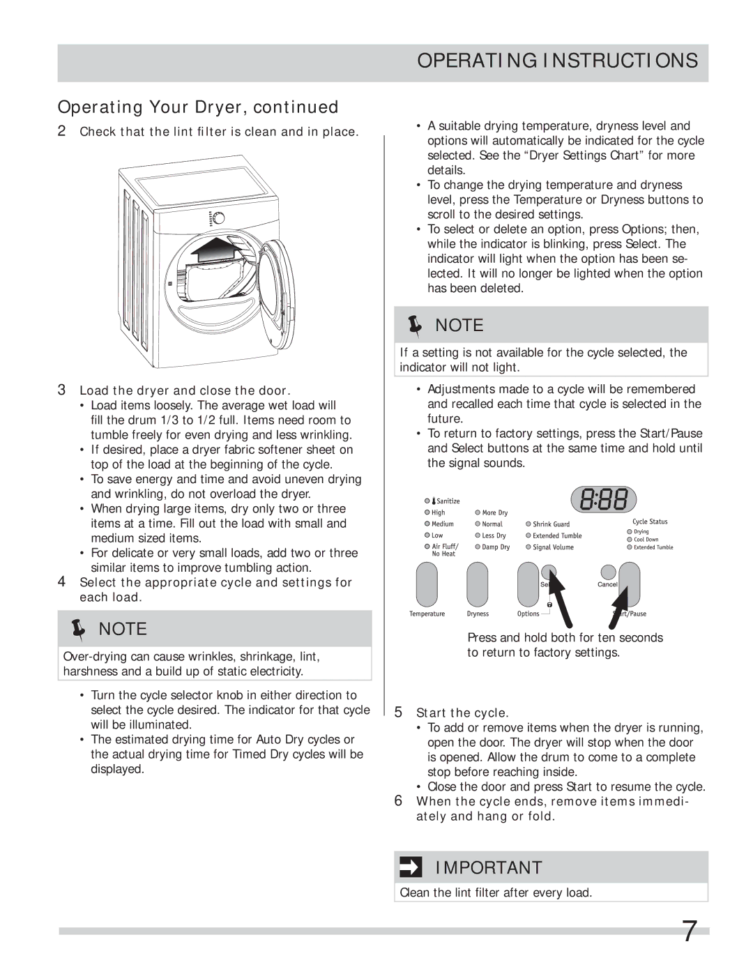 Frigidaire 137118600B Select the appropriate cycle and settings for each load, Start the cycle 