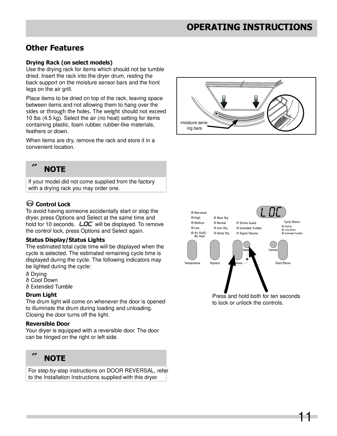 Frigidaire 137118700A important safety instructions Other Features 