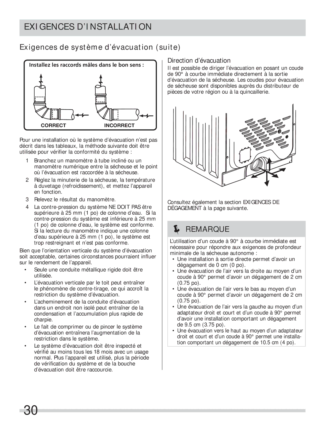 Frigidaire 137134900B important safety instructions Direction d’évacuation 