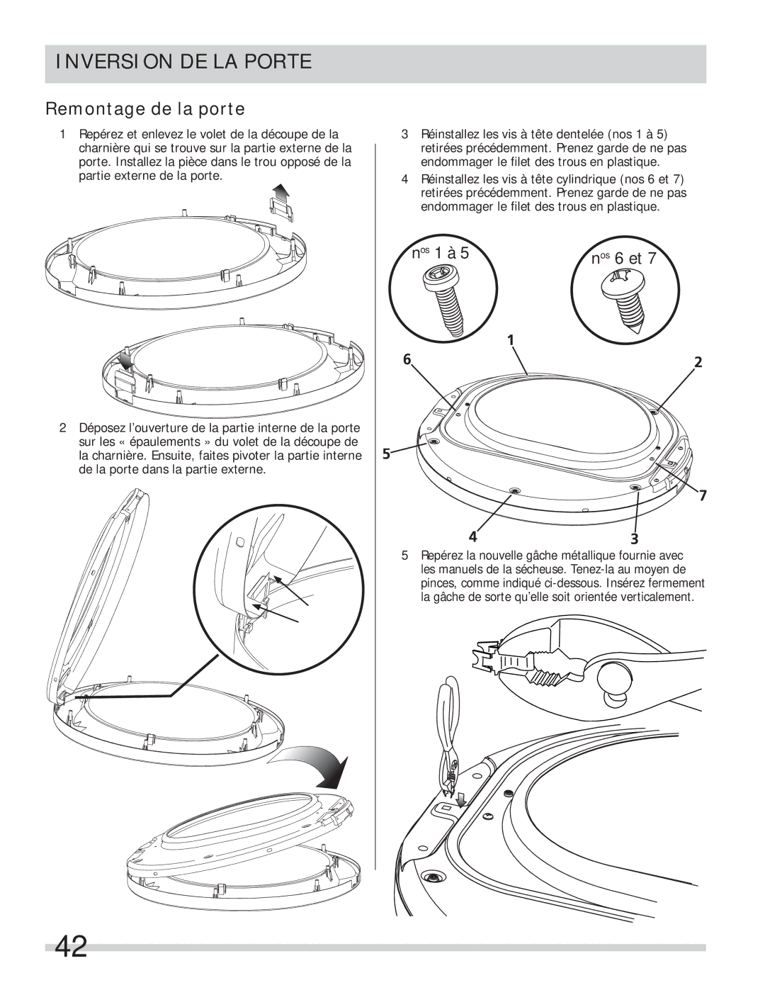 Frigidaire 137134900B important safety instructions Remontage de la porte, Os 1 à Os 6 et 