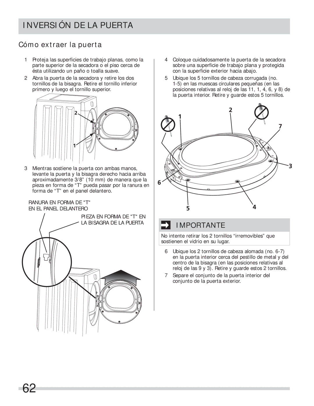 Frigidaire 137134900B important safety instructions Inversión DE LA Puerta, Cómo extraer la puerta 