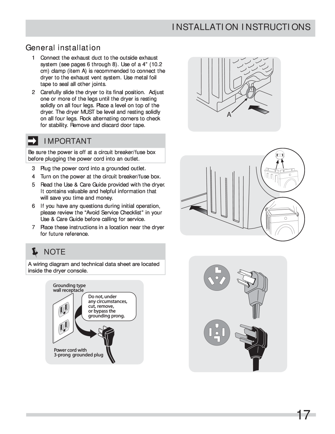 Frigidaire 137134900B important safety instructions General installation, Installation Instructions 