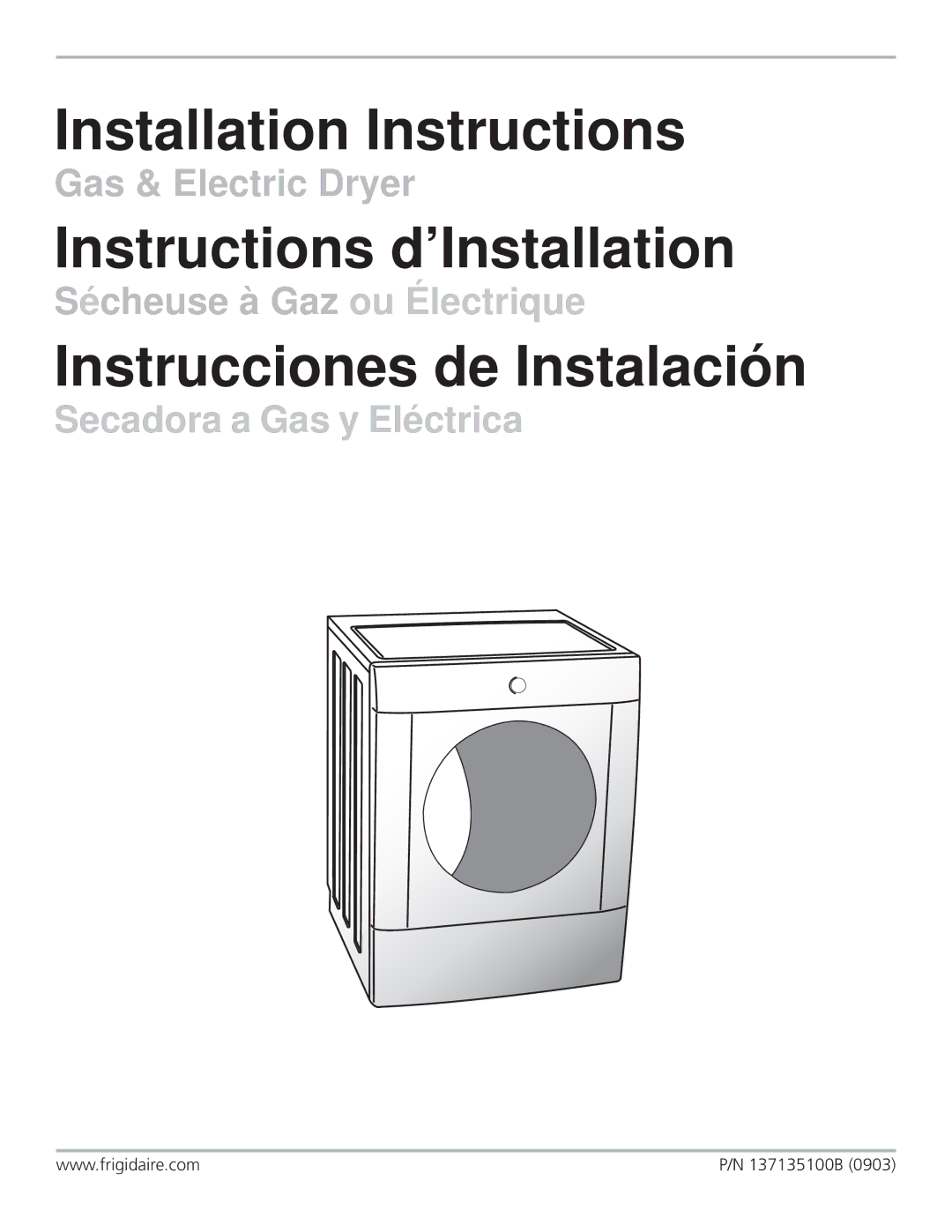 Frigidaire GLGQ2170KE installation instructions Instrucciones de Instalación, 137135100B 