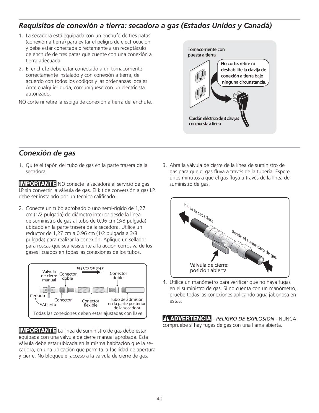 Frigidaire 137135100B, GLGQ2170KE installation instructions Conexión de gas, Flujo DE GAS 