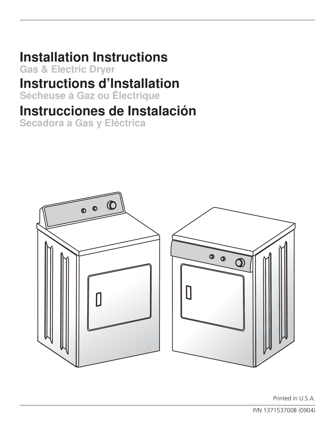 Frigidaire 137153700B installation instructions Installation Instructions 