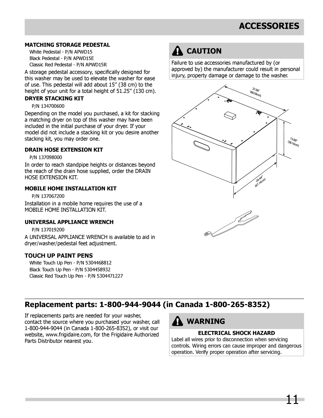 Frigidaire 137168200A important safety instructions ACCESSOrIES 