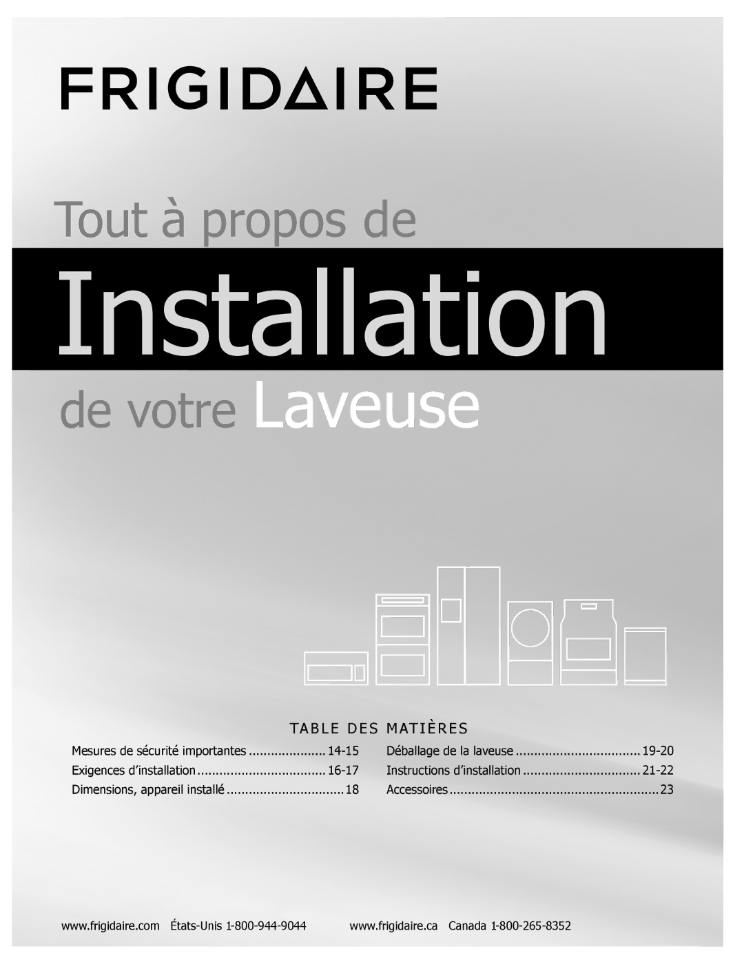 Frigidaire 137168200A important safety instructions Installation 