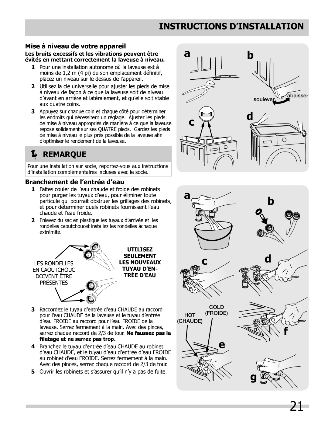 Frigidaire 137168200A Instructions d’installation, Mise à niveau de votre appareil, Branchement de l’entrée d’eau 