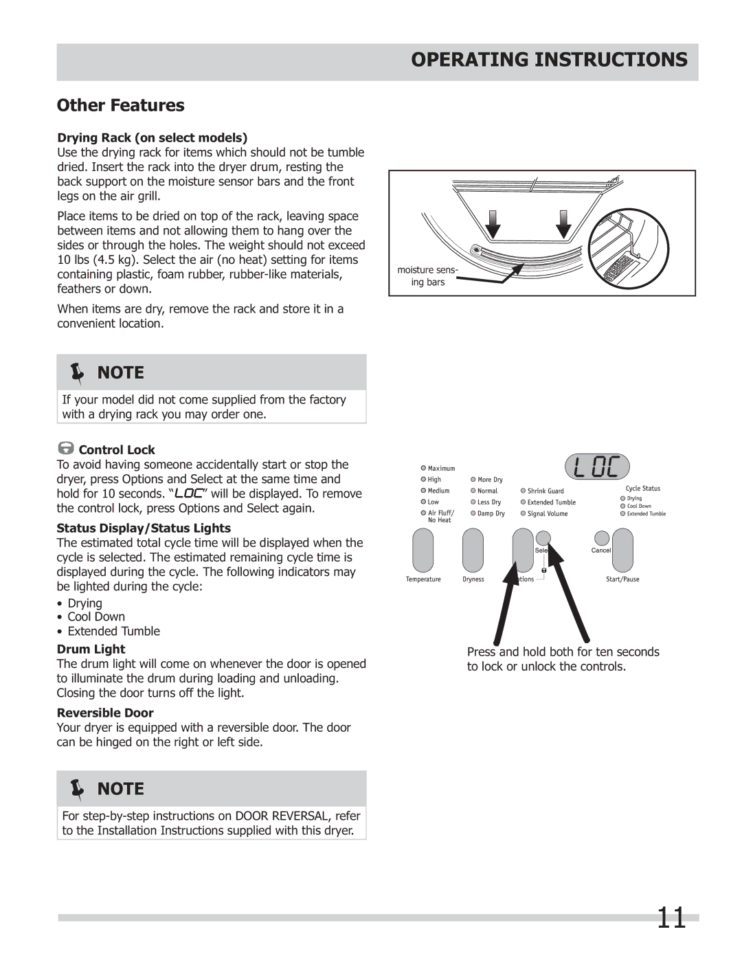 Frigidaire 137181700A important safety instructions Other Features 