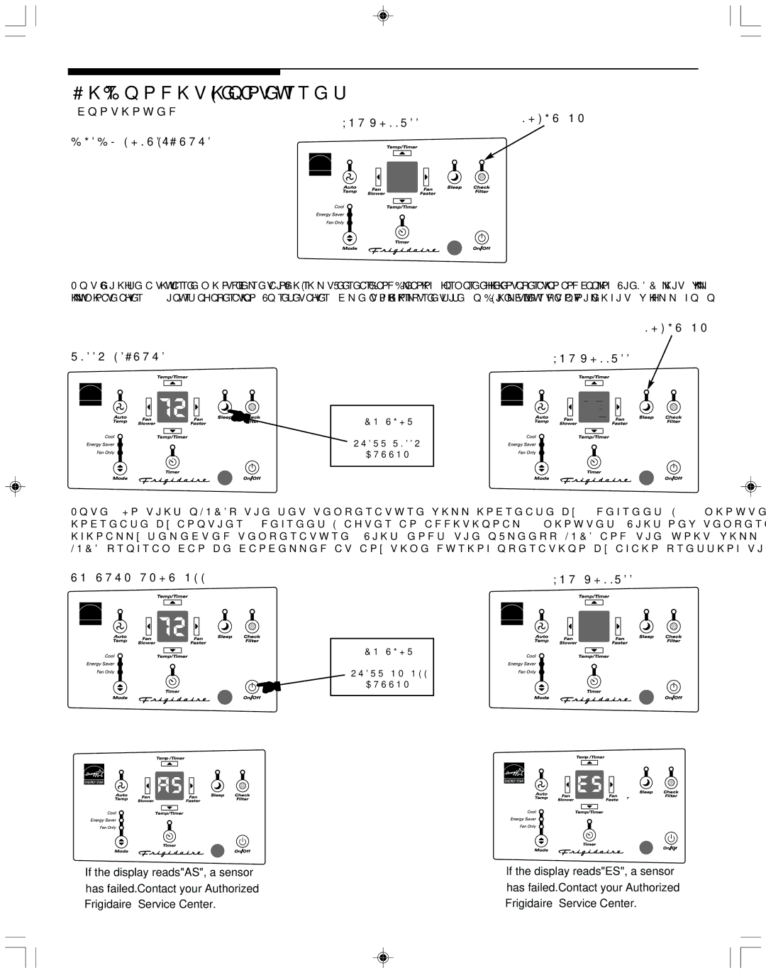 Frigidaire 100BTU-25, 15, 000BTU operating instructions YOU will see Light on Check Filter Feature Sleep Feature 