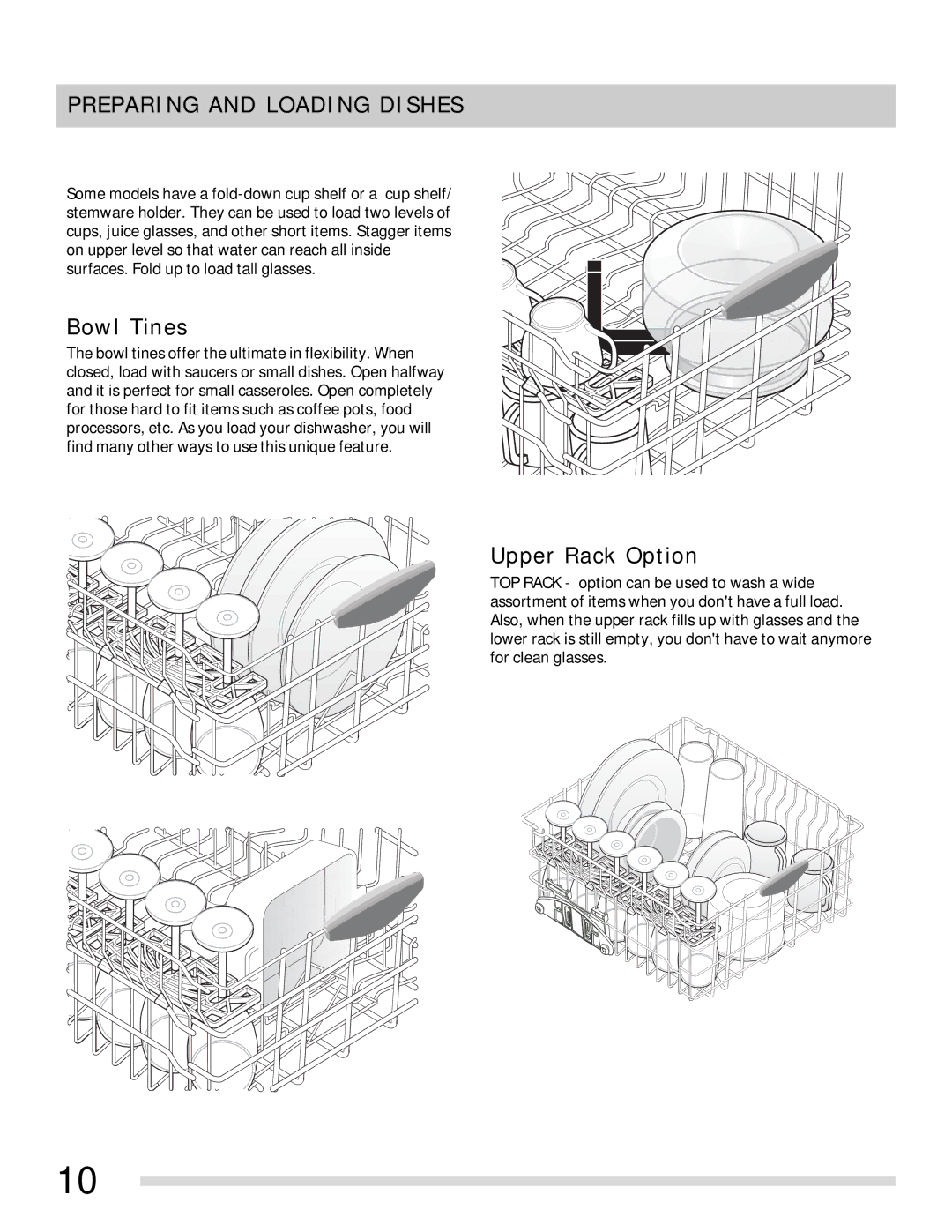 Frigidaire 154768601 important safety instructions Bowl Tines, Upper Rack Option 