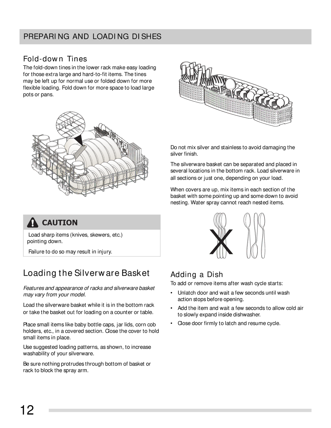 Frigidaire 154768701 important safety instructions Fold-down Tines, Adding a Dish 