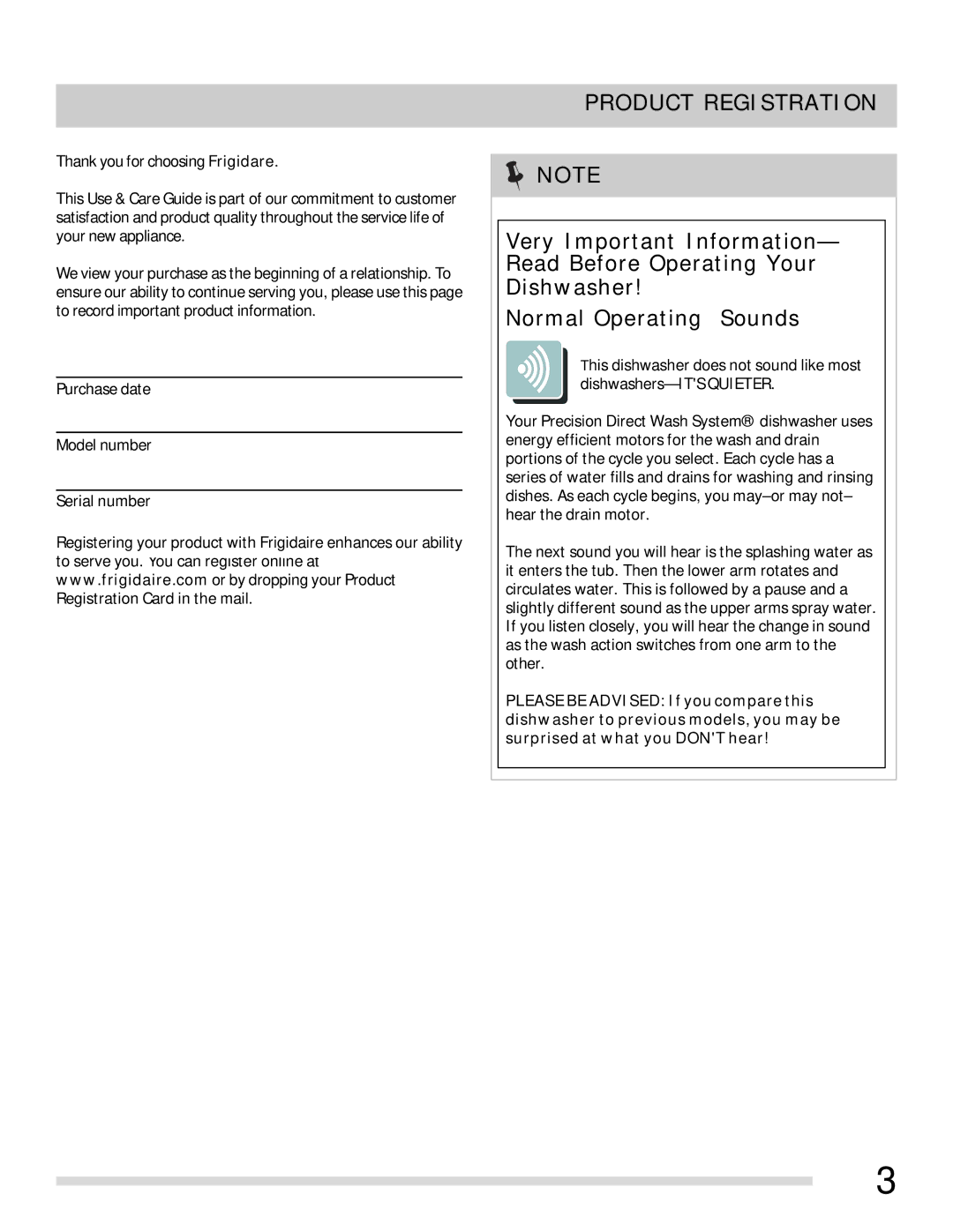 Frigidaire 154768701 important safety instructions Product Registration 