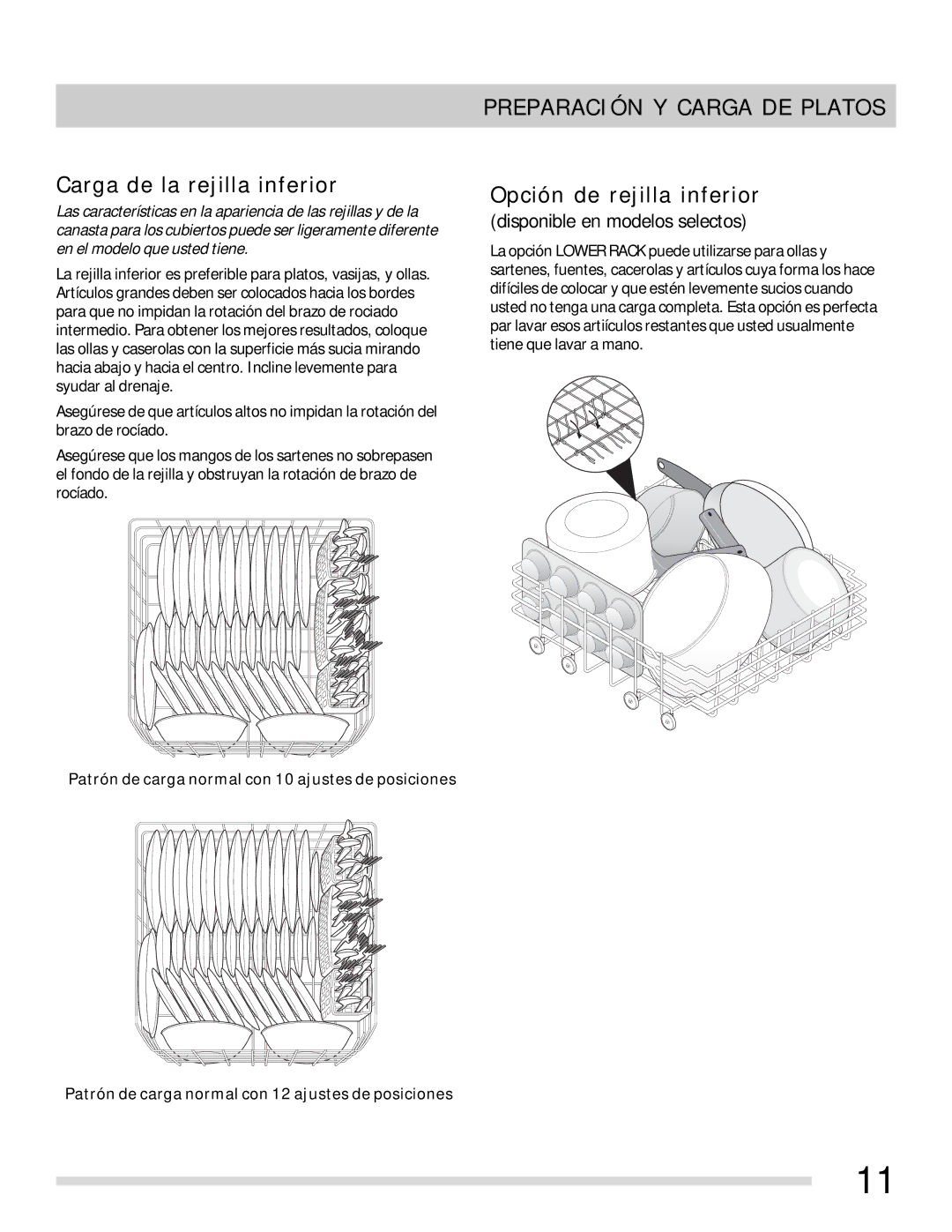 Frigidaire 154768703 manual Carga de la rejilla inferior, Opción de rejilla inferior 