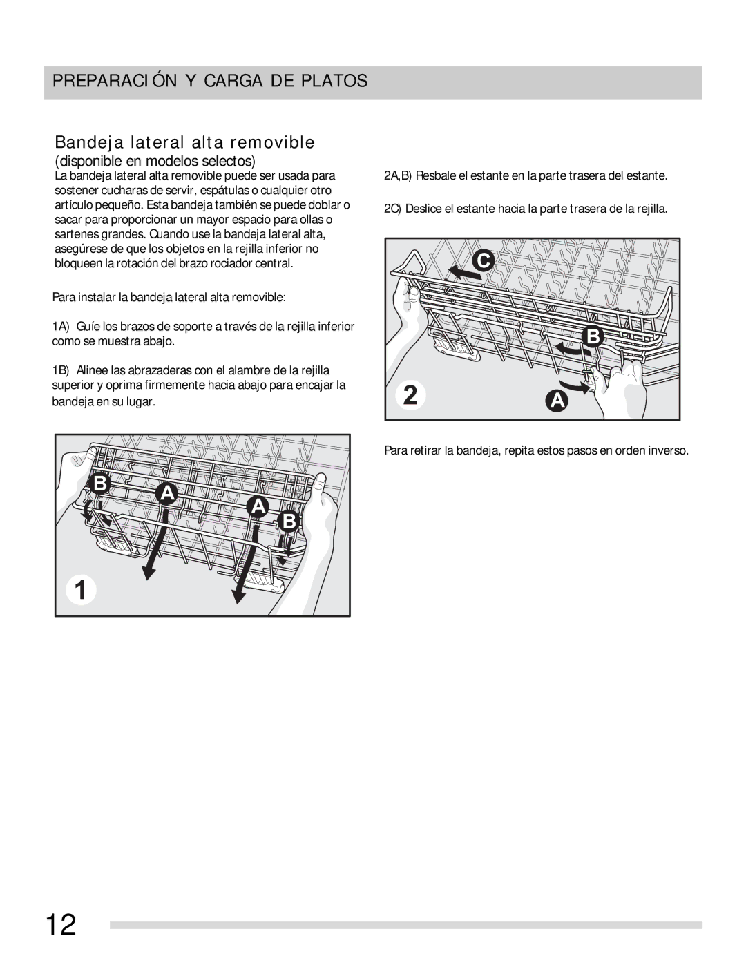 Frigidaire 154768703 manual Bandeja lateral alta removible 