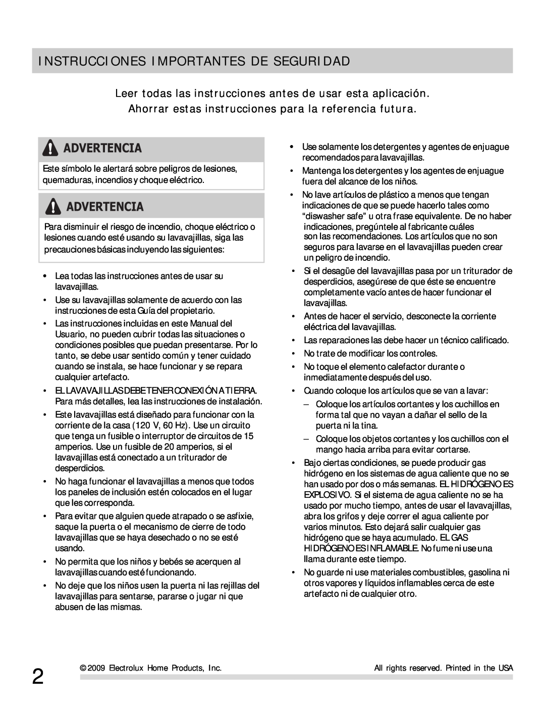 Frigidaire 154768703 manual Instrucciones Importantes De Seguridad, Advertencia 