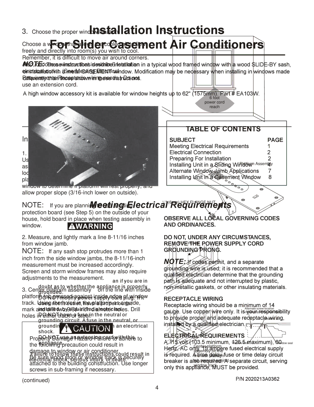 Frigidaire 2020213A0362 manual Installing Unit in a Sliding Window 