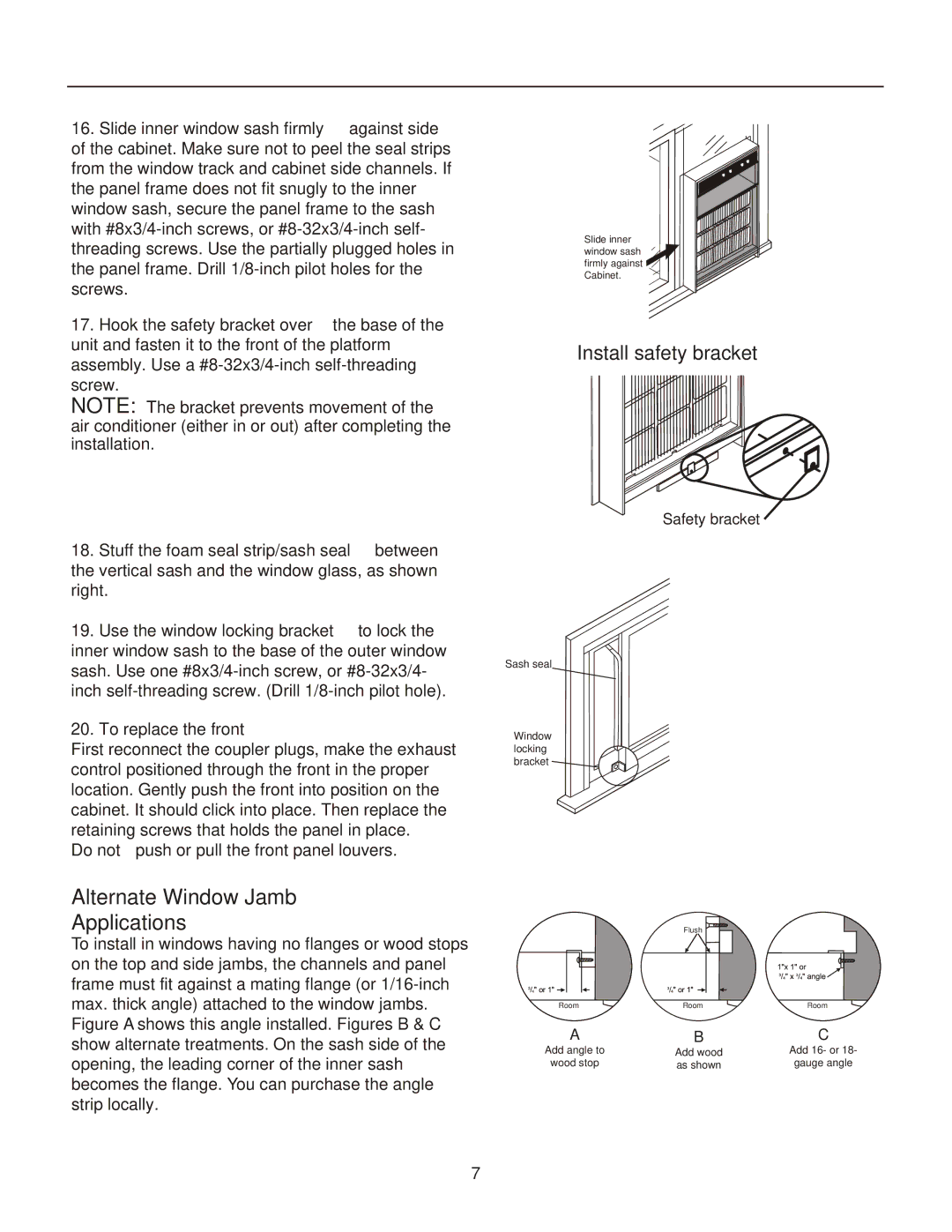 Frigidaire 2020213A0362 manual Alternate Window Jamb Applications 