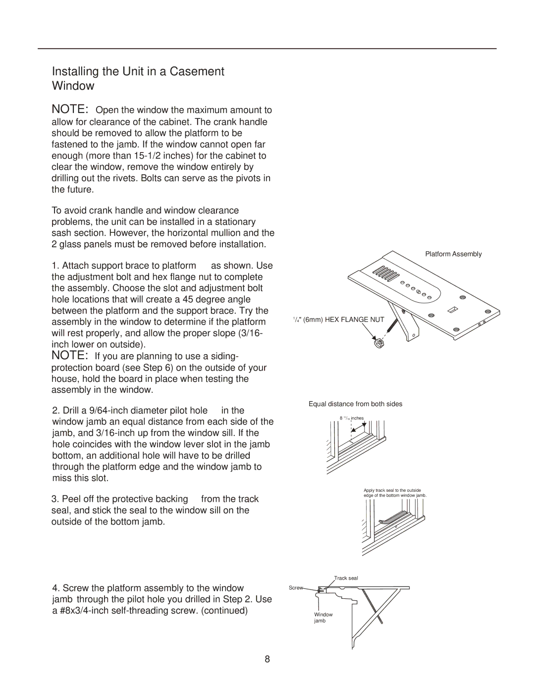 Frigidaire 2020213A0362 manual Installing the Unit in a Casement Window 