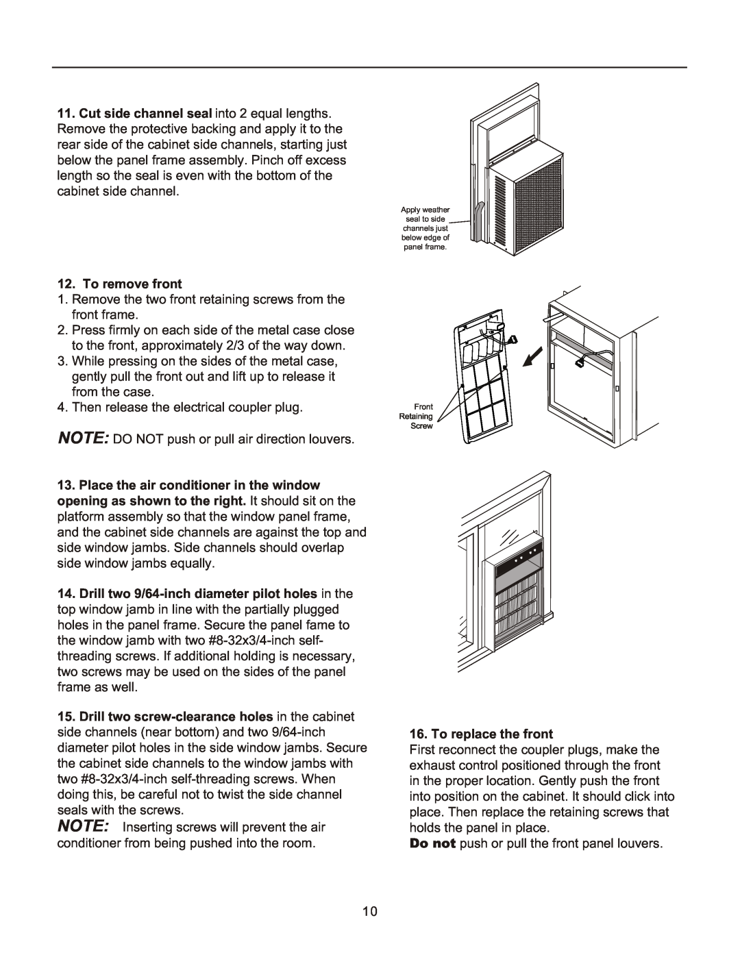 Frigidaire 2020213A0362 manual To remove front 