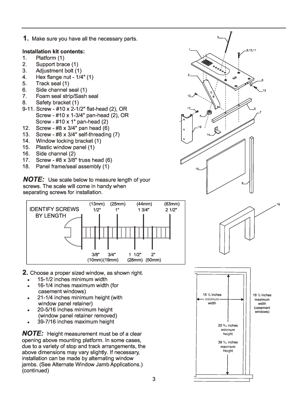 Frigidaire 2020213A0362 manual Installation kit contents 