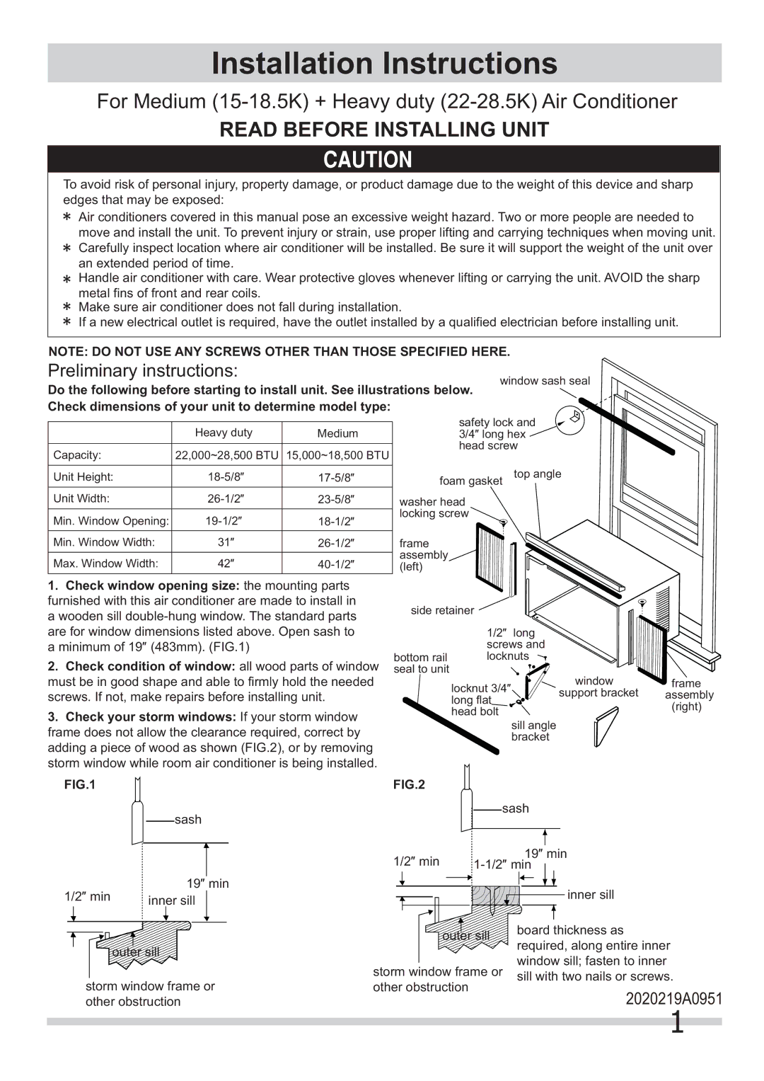 Frigidaire 2020219A0951 installation instructions Installation Instructions, ƎPlq 