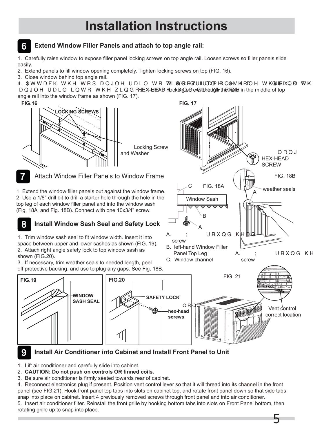 Frigidaire 2020219A0951 Extend Window Filler Panels and attach to top angle rail, Install Window Sash Seal and Safety Lock 