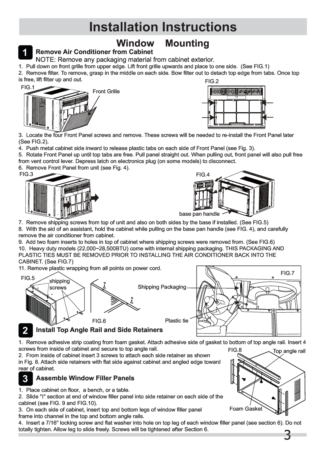 Frigidaire 2020219A0951 Remove Air Conditioner from Cabinet, NOTE Remove any packaging material from cabinet exterior 