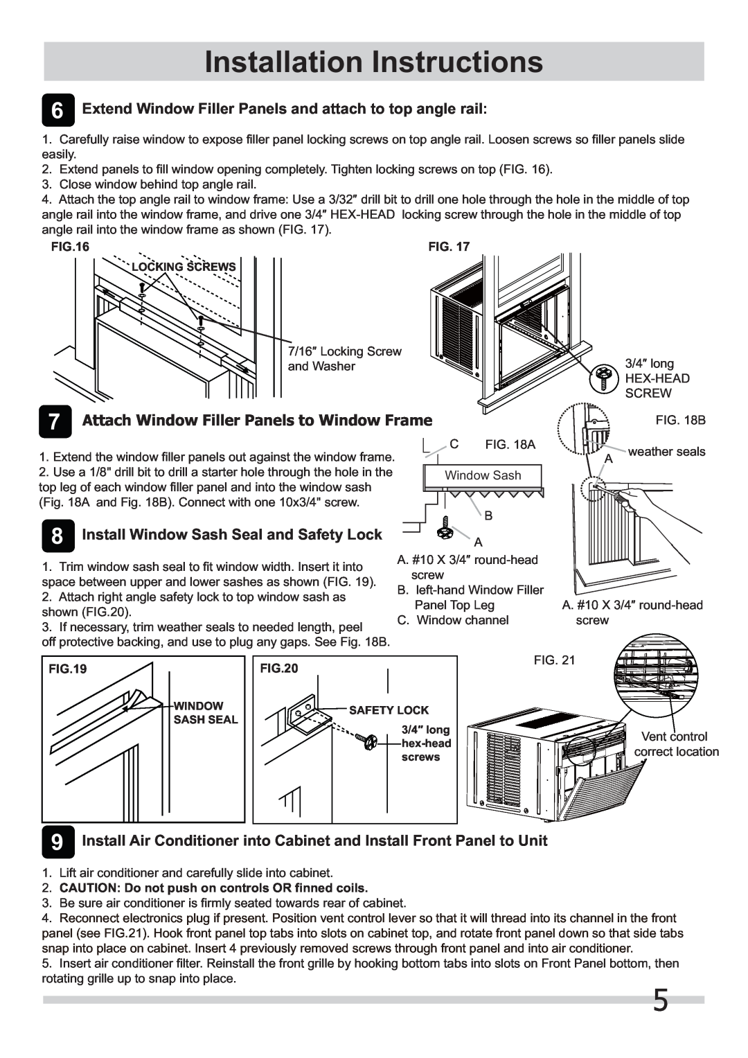 Frigidaire 2020219A0951 Extend Window Filler Panels and attach to top angle rail, Install Window Sash Seal and Safety Lock 