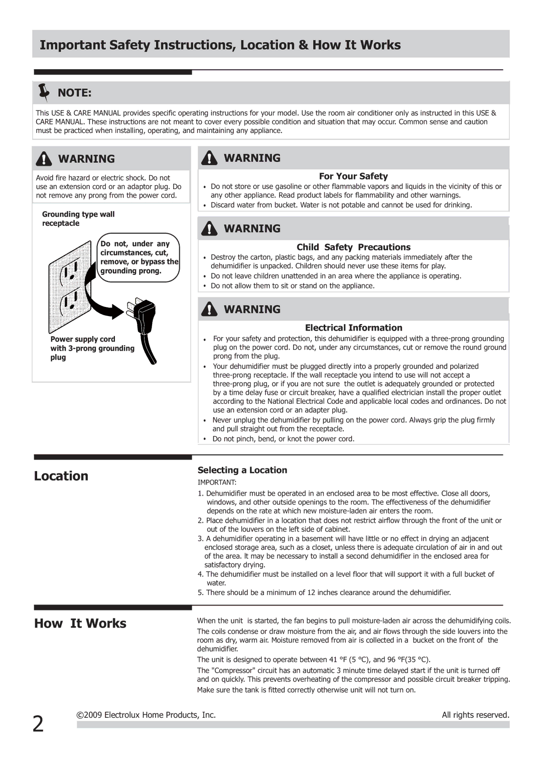 Frigidaire 2020266A0107 important safety instructions Important Safety Instructions, Location & How It Works 