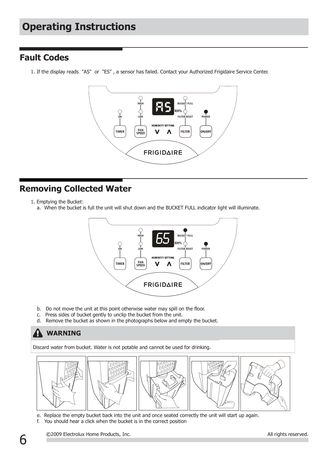 Frigidaire 2020266A0107 important safety instructions Fault Codes 