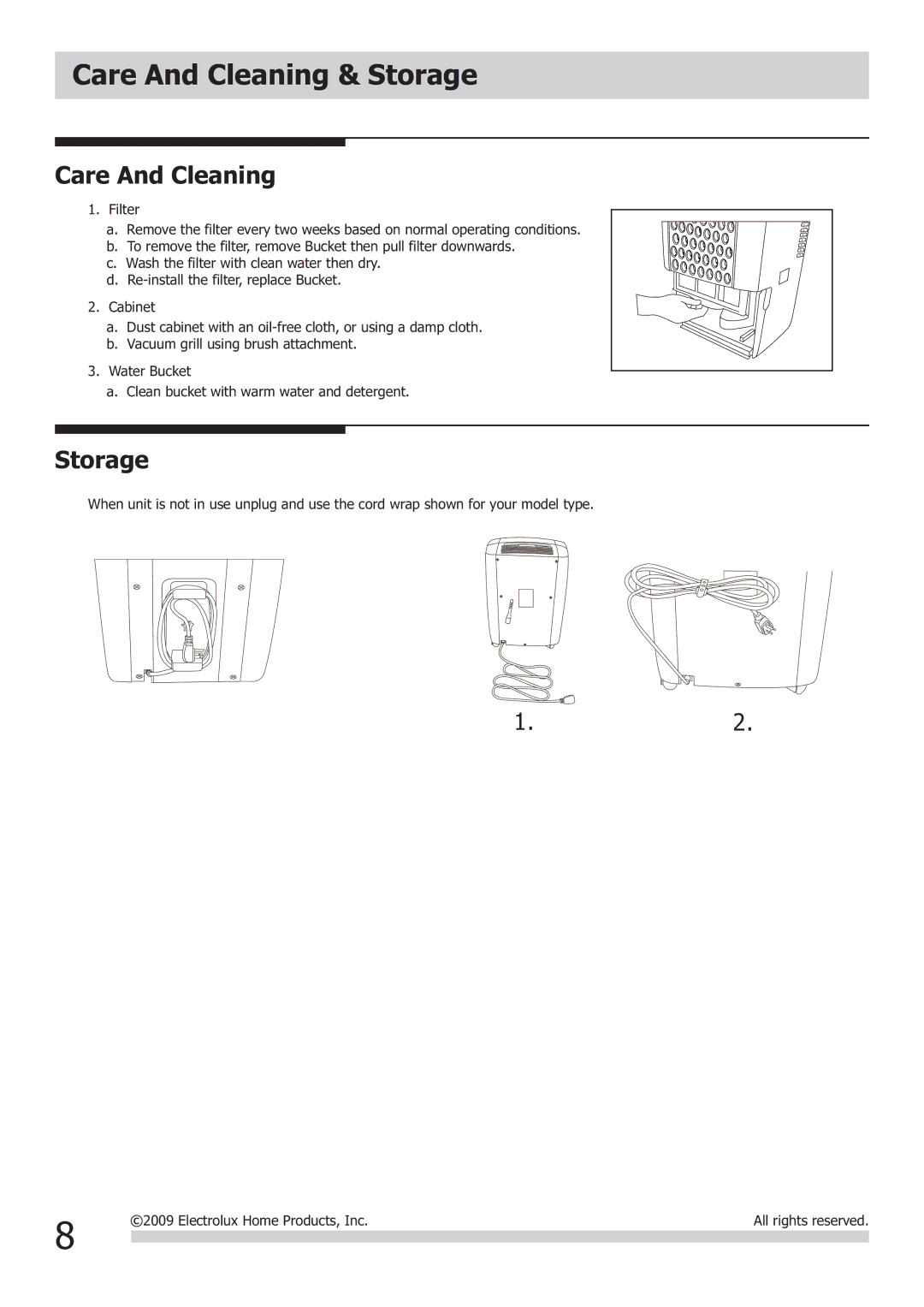 Frigidaire 2020266A0107 important safety instructions Care And Cleaning & Storage 