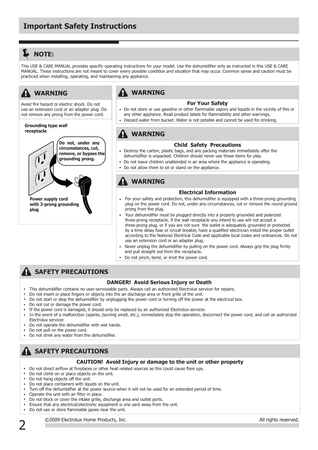 Frigidaire 2020266A0258 important safety instructions Important Safety Instructions 