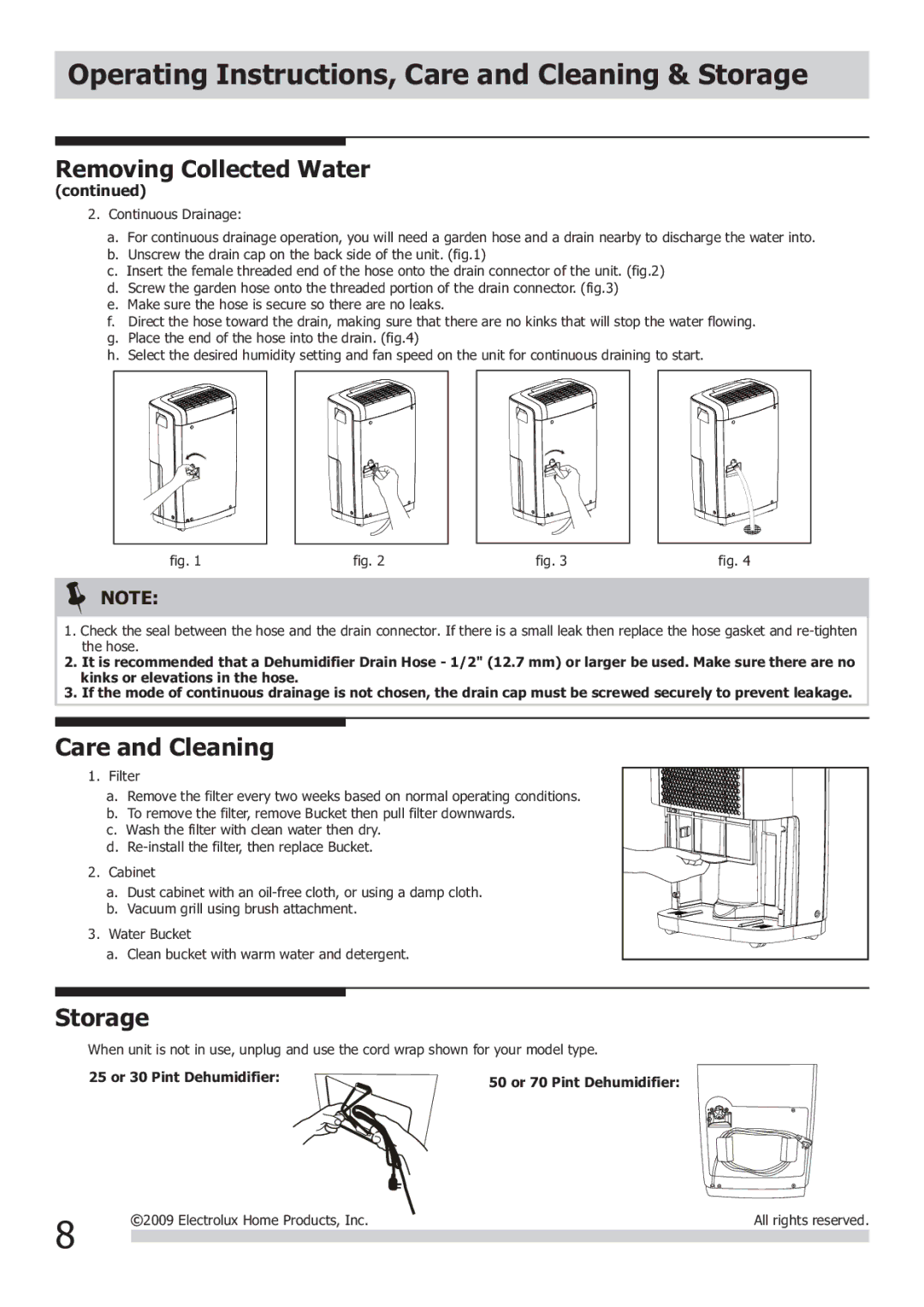 Frigidaire 2020266A0258 important safety instructions Operating Instructions, Care and Cleaning & Storage 