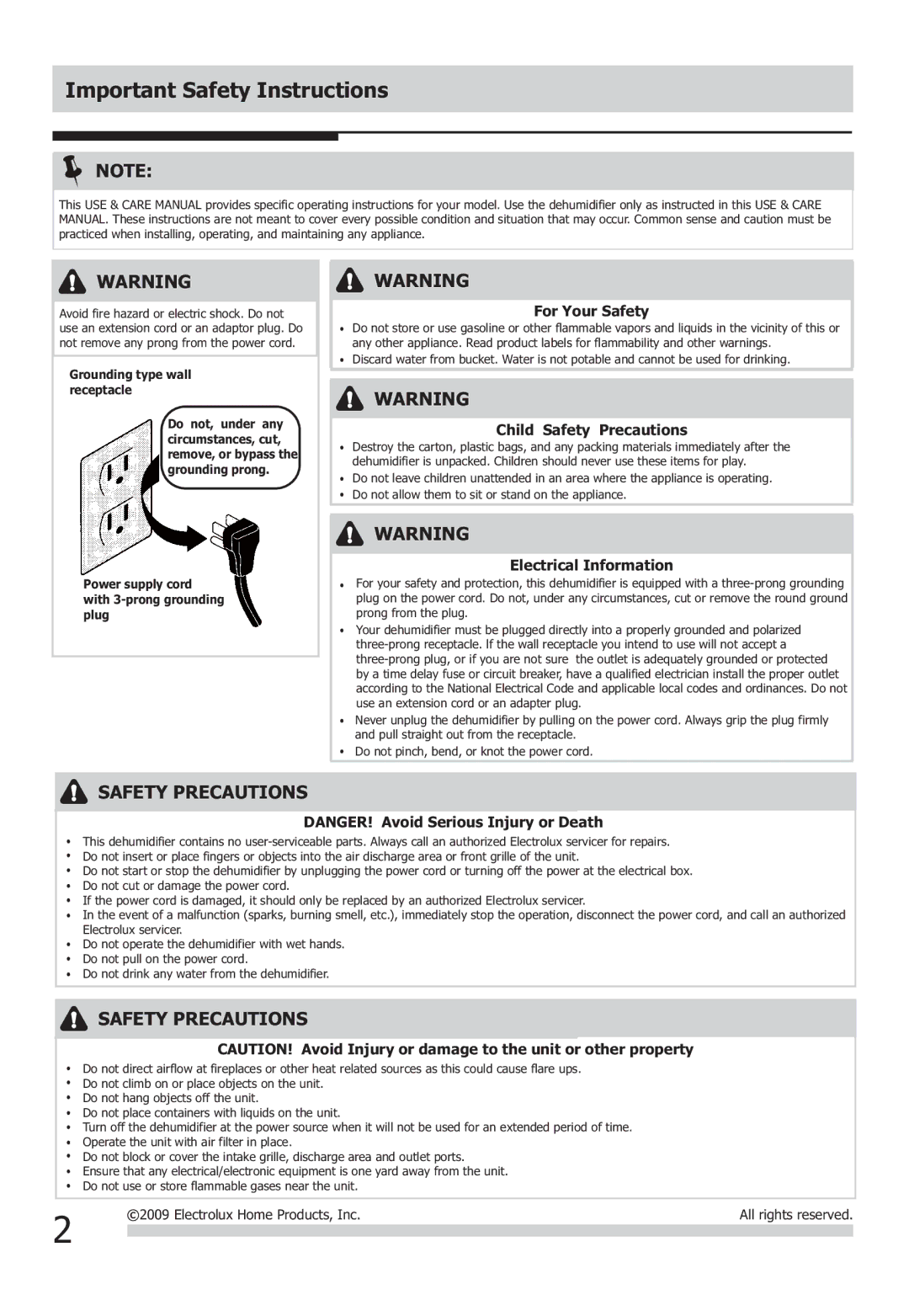 Frigidaire 2020266A0406 important safety instructions Important Safety Instructions 