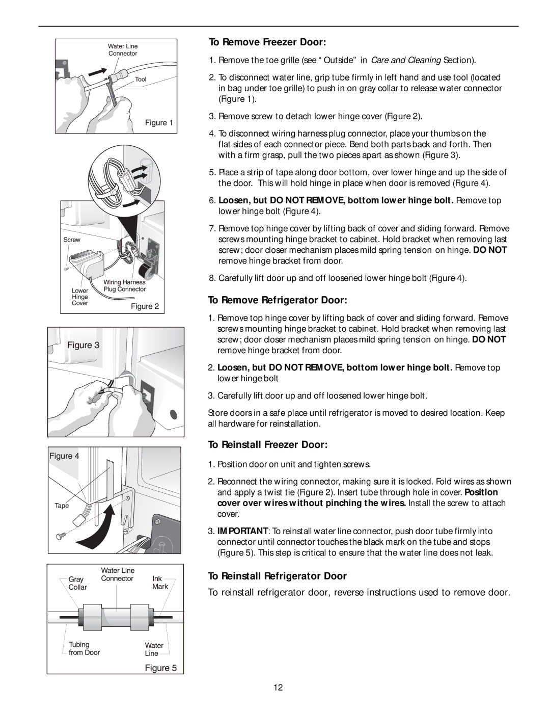 Frigidaire 218954901 manual To Reinstall Refrigerator Door 