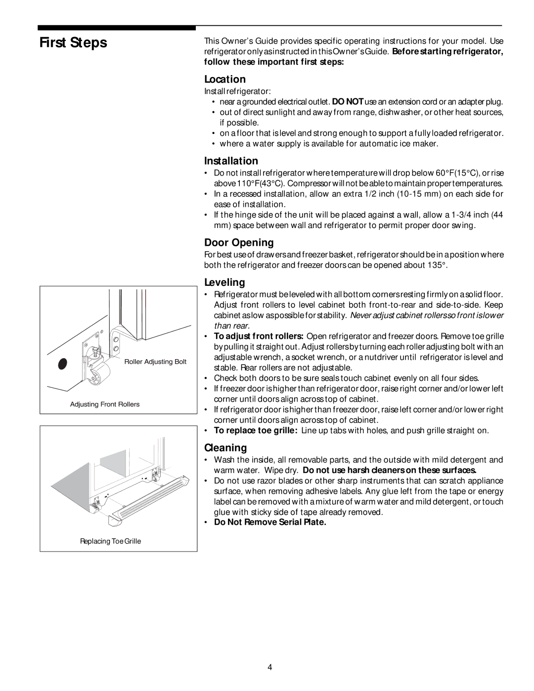 Frigidaire 218954901 manual First Steps 