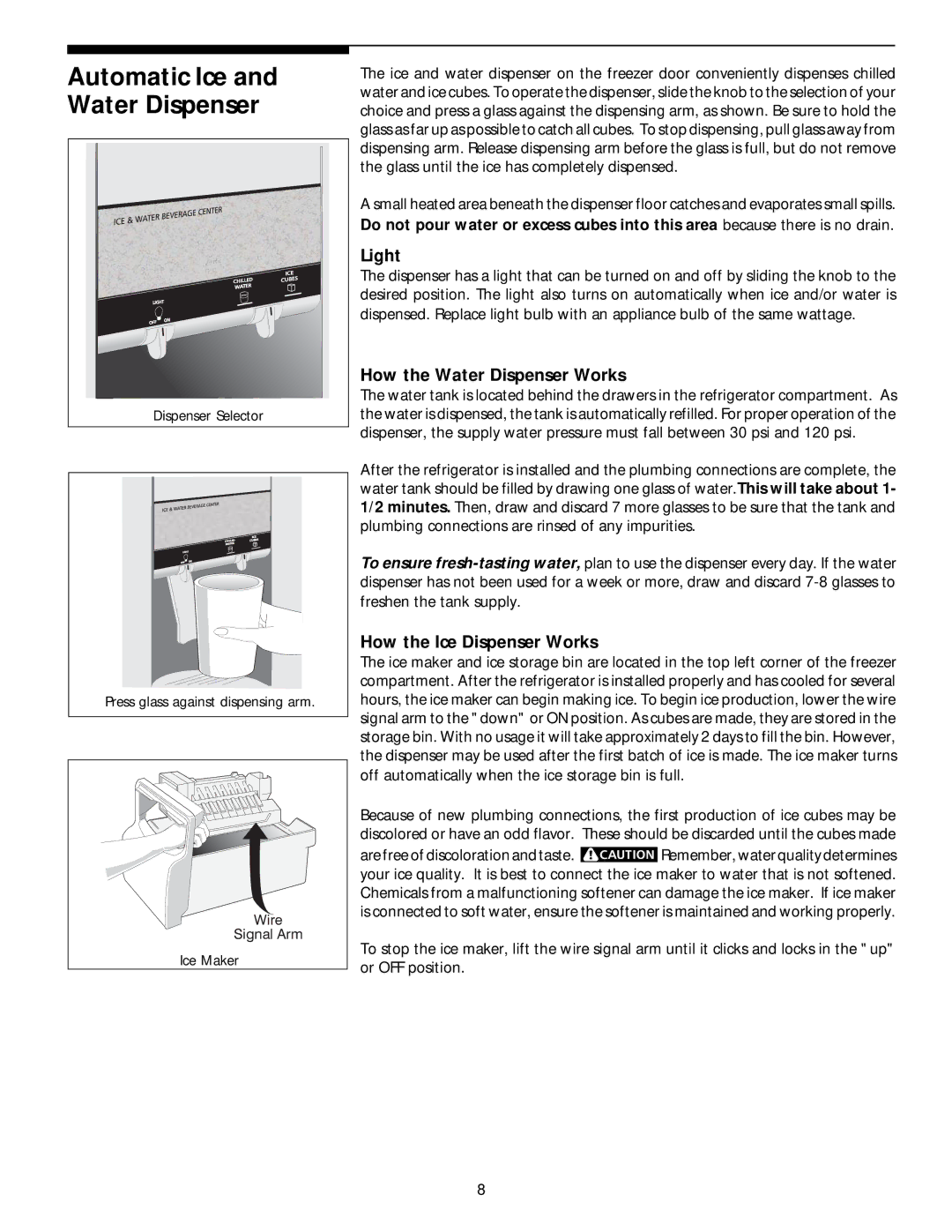 Frigidaire 218954901 manual Automatic Ice Water Dispenser, Light 