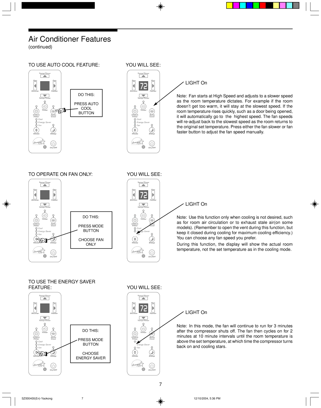 Frigidaire 220202D019 manual To USE Auto Cool Feature YOU will see 