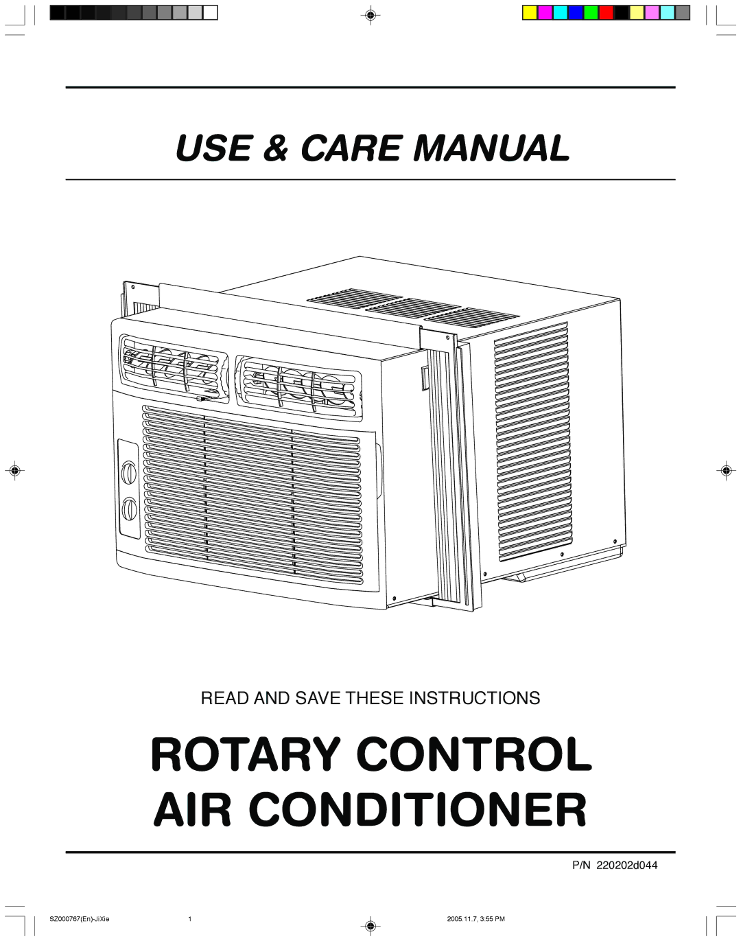 Frigidaire 220202D044 manual Rotary Control AIR Conditioner 