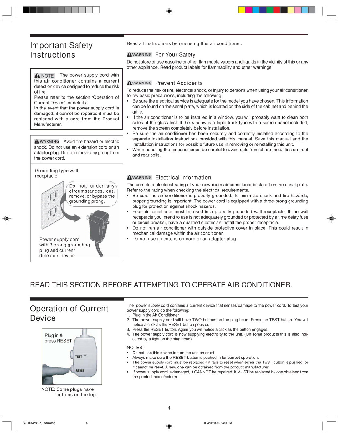 Frigidaire 220213A196 manual Important Safety Instructions, Plug in & press Reset 