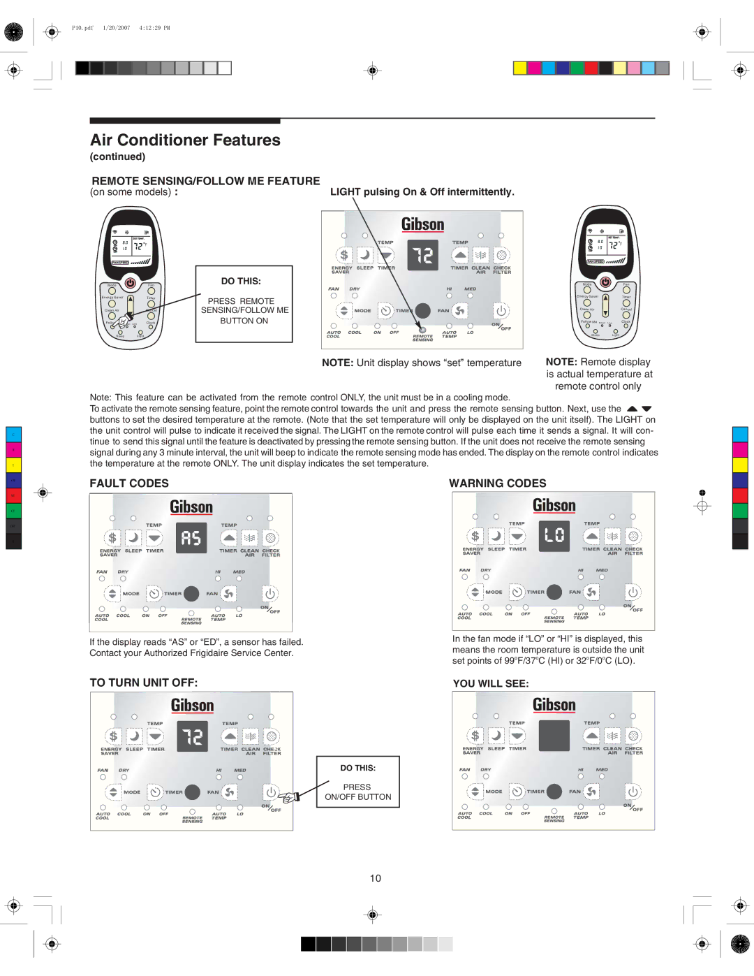 Frigidaire 220219A255 manual Iri#Onditionerd&Eatures, 3%.3.&/,,/73-% &%!452%, 45#/$%3 # / $ %, 452.45.4 /&& 