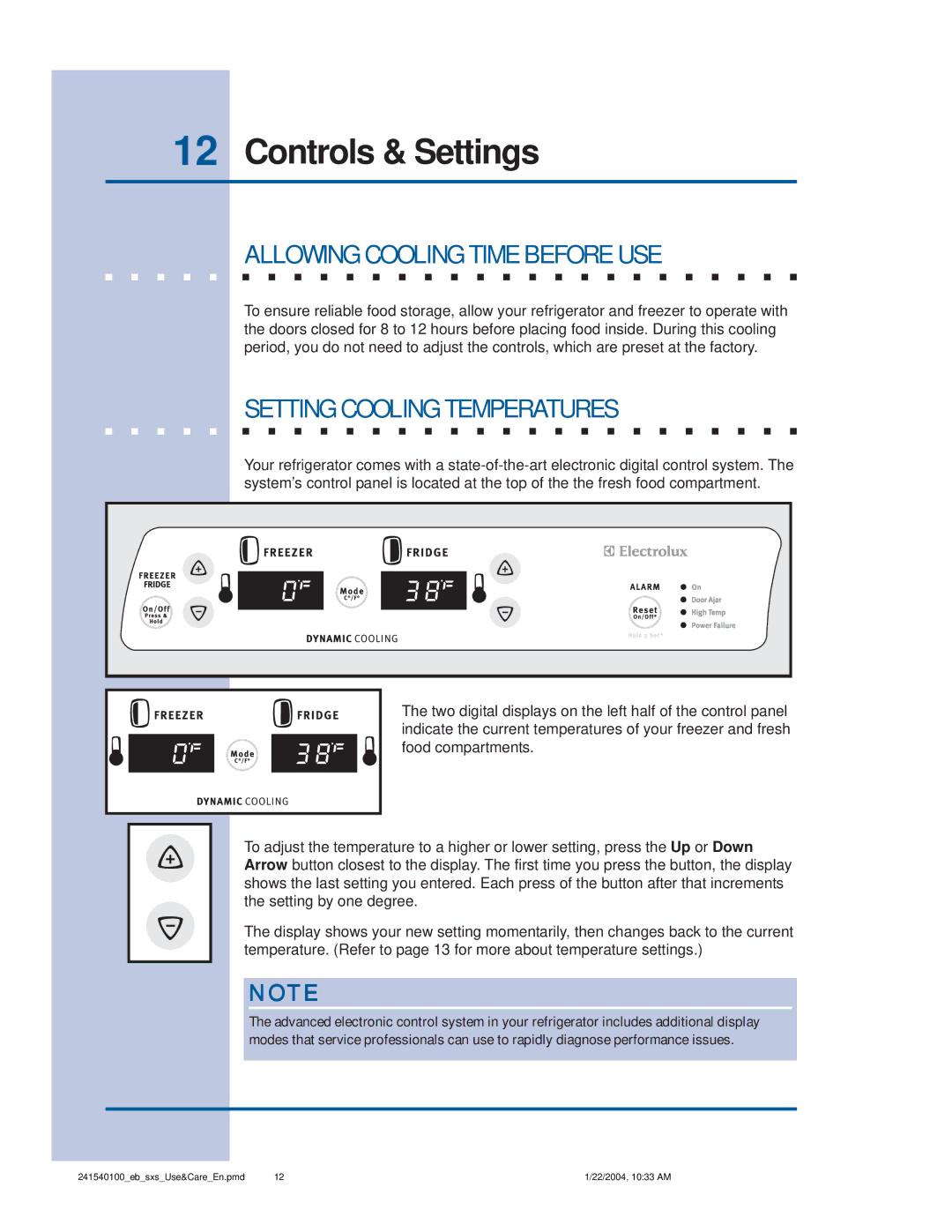 Frigidaire 241540100 (1203) manual Controls & Settings, Allowing Cooling Time Before USE, Setting Cooling Temperatures 