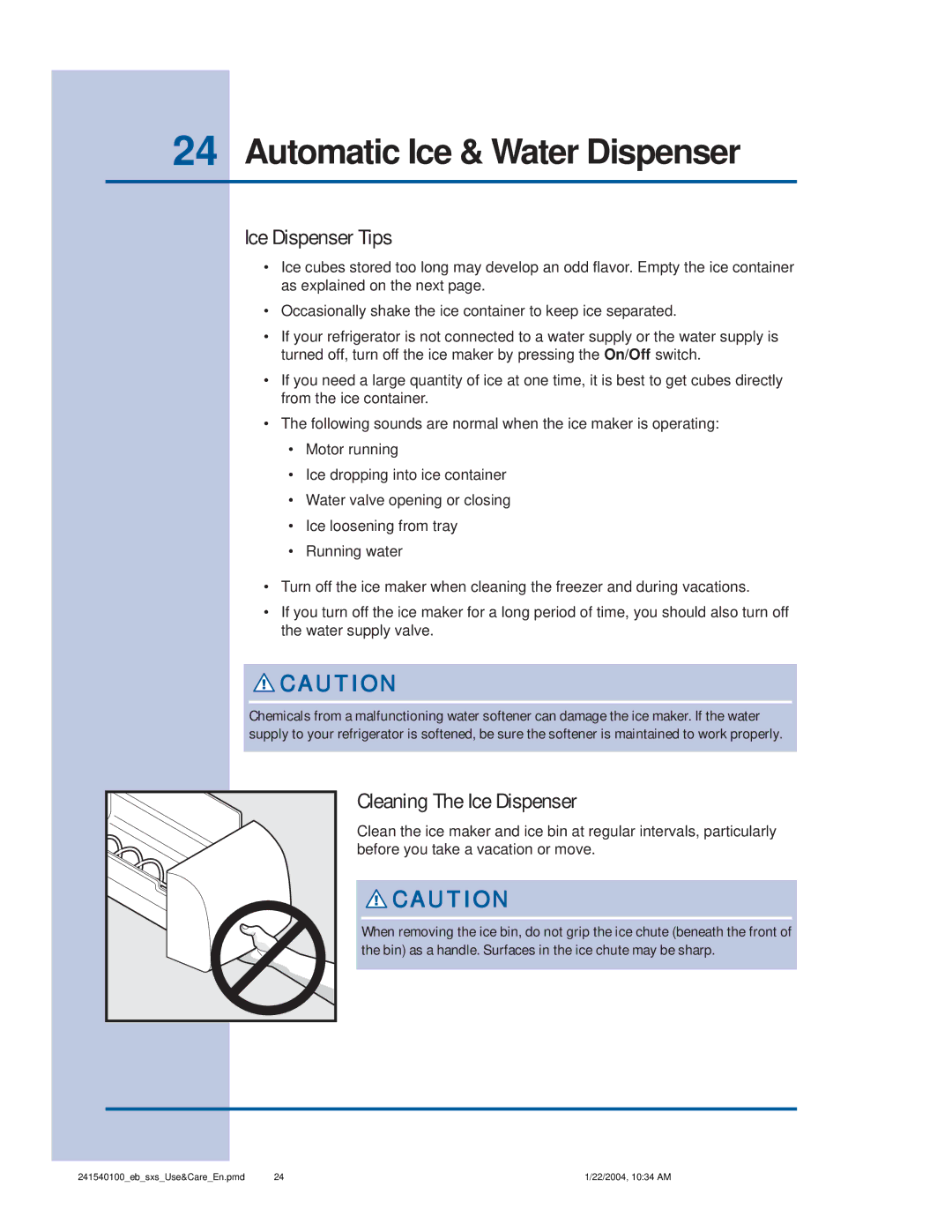 Frigidaire 241540100 (1203) manual Ice Dispenser Tips, Cleaning The Ice Dispenser 