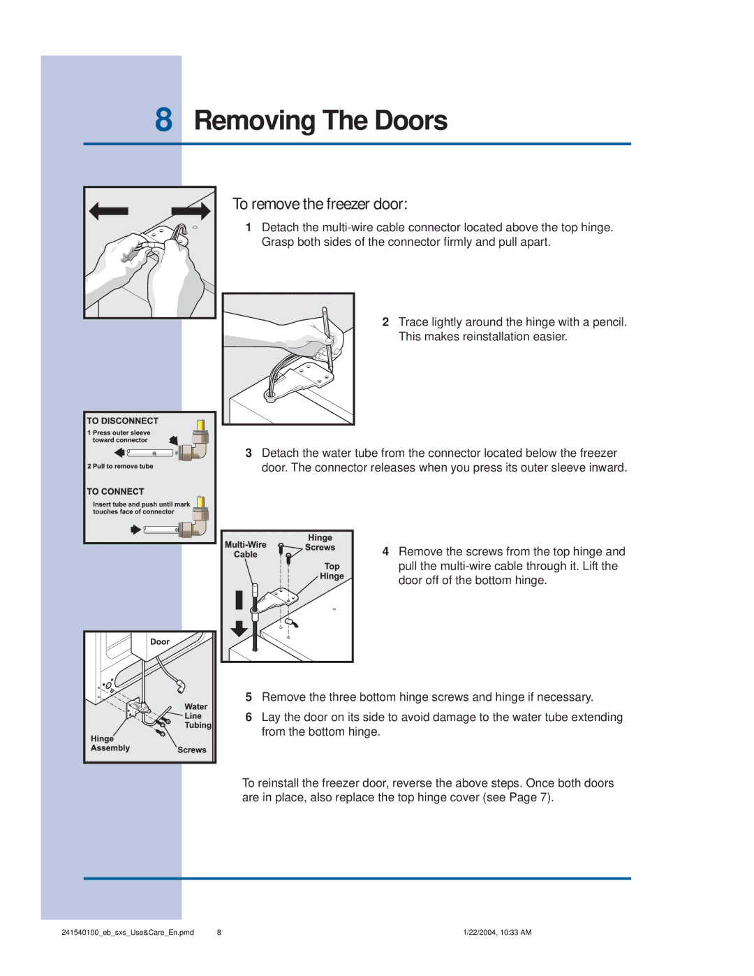 Frigidaire 241540100 (1203) manual To remove the freezer door 