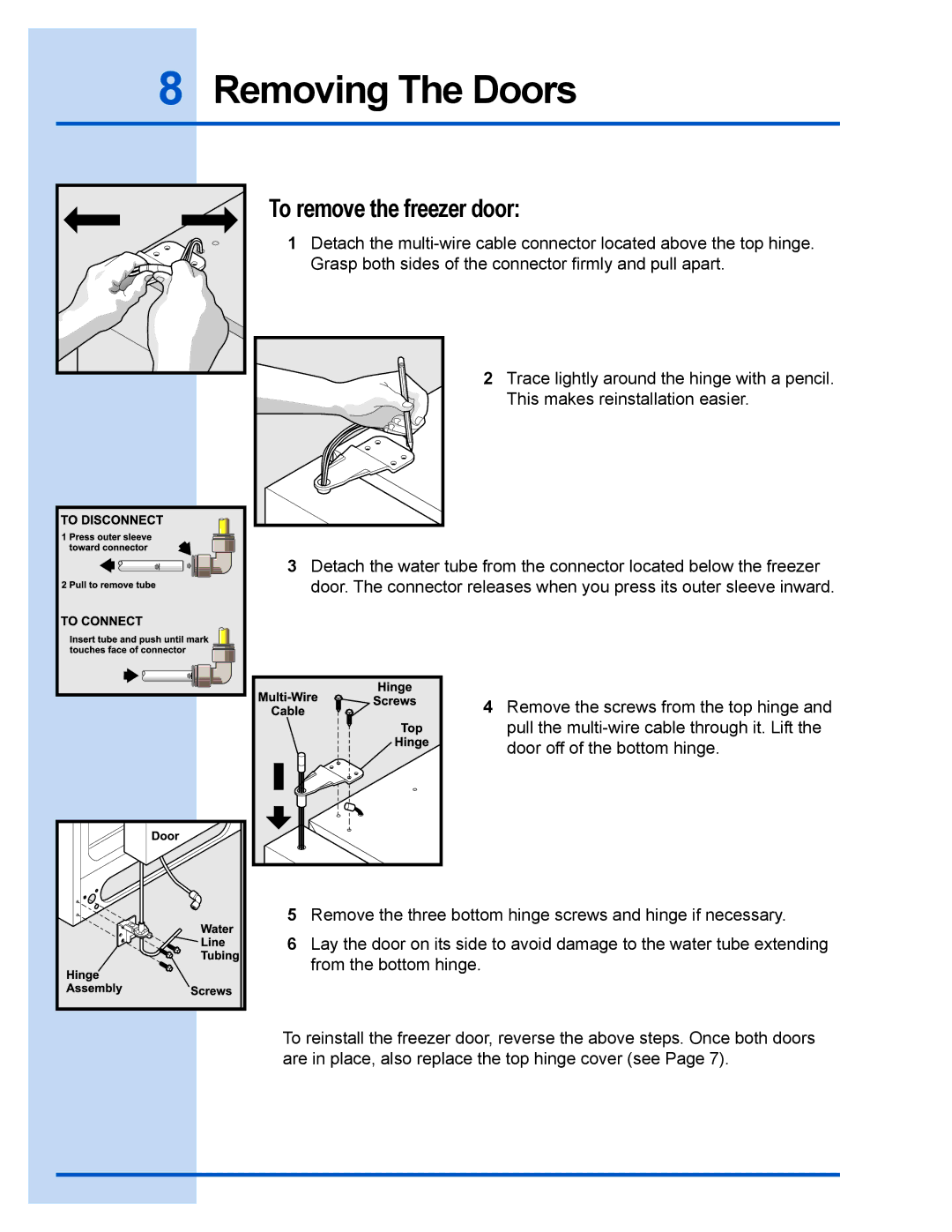 Frigidaire 241540101 manual To remove the freezer door 