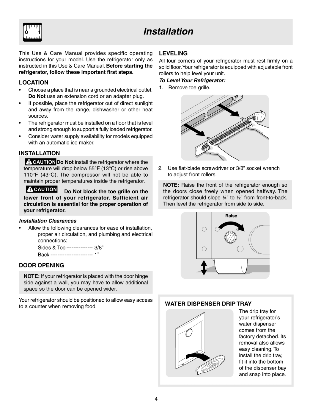 Frigidaire 241567601 manual Installation 